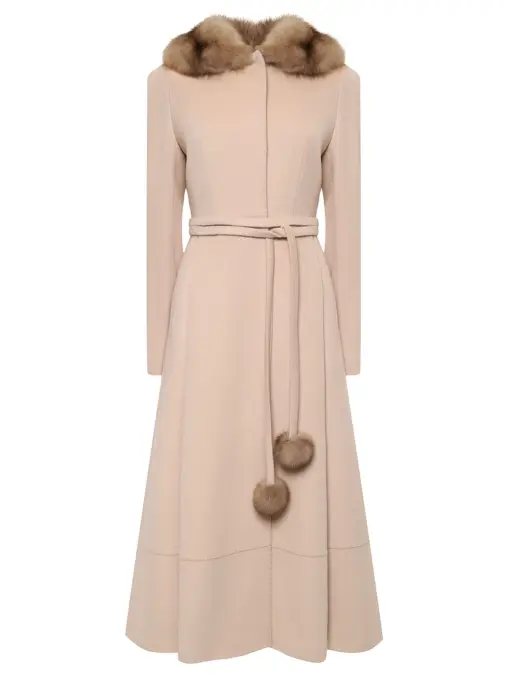 Пальто шерстяное с мехом соболя ELISABETTA