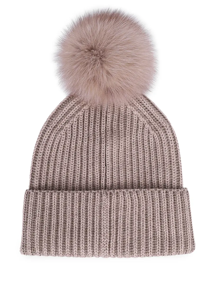 Шапка Бриошь шерстяная с мехом соболя