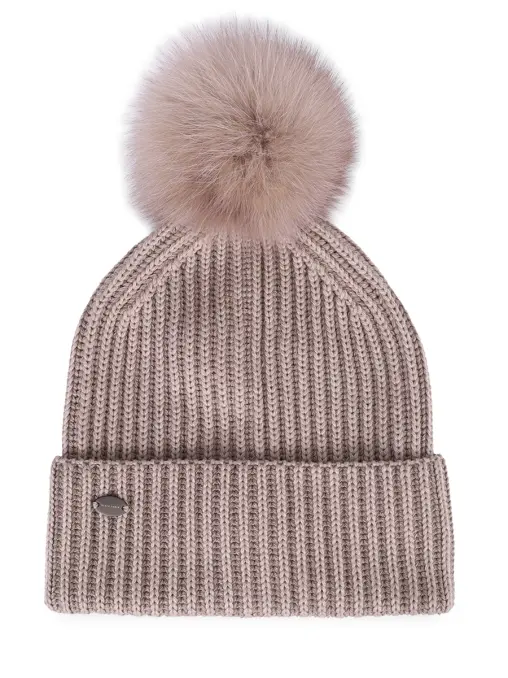 Шапка Бриошь шерстяная с мехом соболя BLACK SABLE