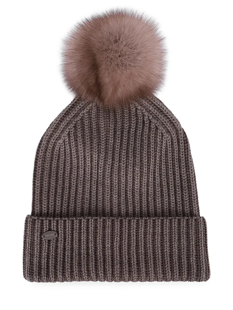 Шапка Бриошь шерстяная с мехом соболя