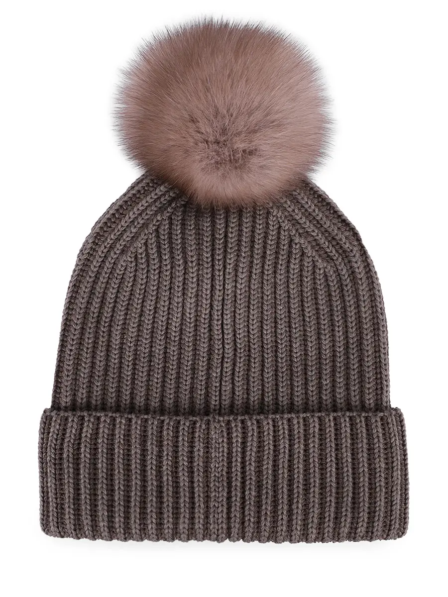 Шапка Бриошь шерстяная с мехом соболя