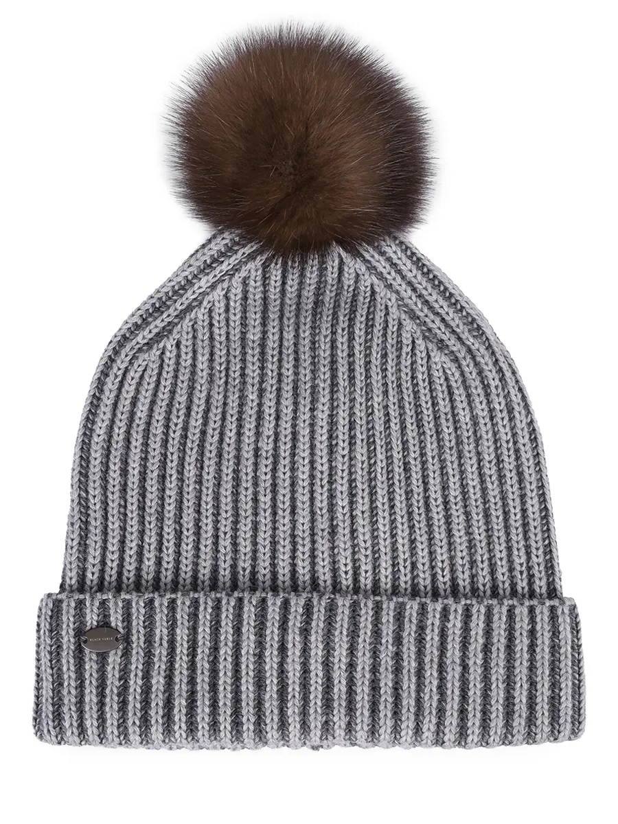 Шапка Бриошь шерстяная с мехом соболя