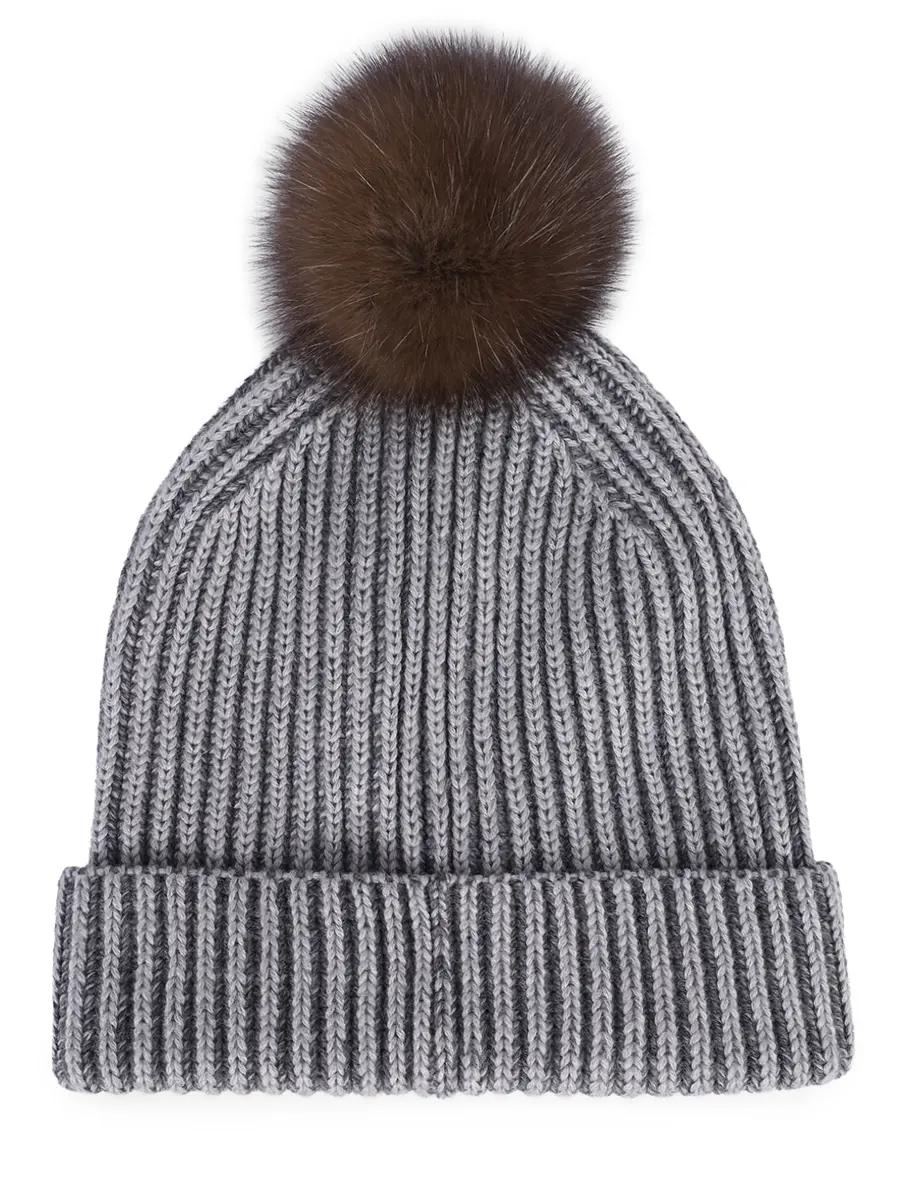 Шапка Бриошь шерстяная с мехом соболя