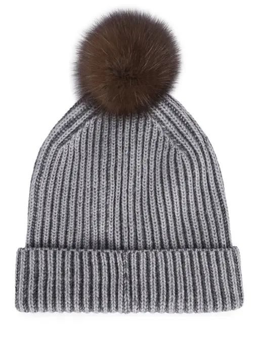 Шапка Бриошь шерстяная с мехом соболя BLACK SABLE