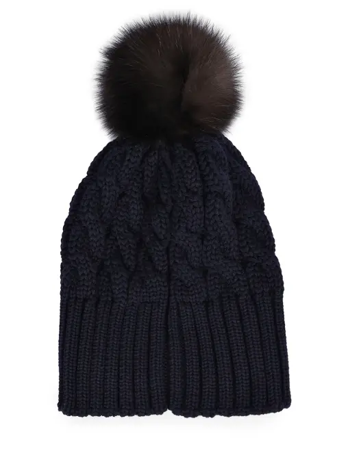 Шапка Mona шерстяная с мехом соболя BLACK SABLE