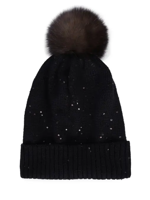Шапка кашемировая с мехом соболя BLACK SABLE