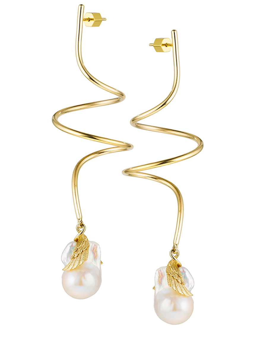 Серьги-спираль с барочной жемчужиной Drowning To Embrace