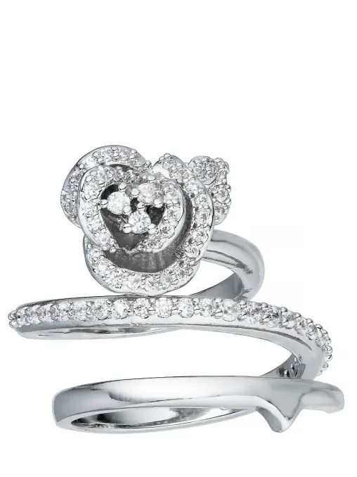 Кольцо с розой и шипом в белом цвете CAVIAR JEWELLERY