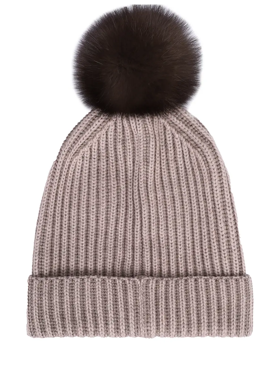 Шапка Бриошь шерстяная с мехом соболя