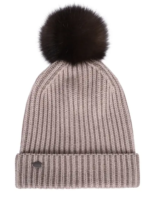 Шапка Бриошь шерстяная с мехом соболя BLACK SABLE