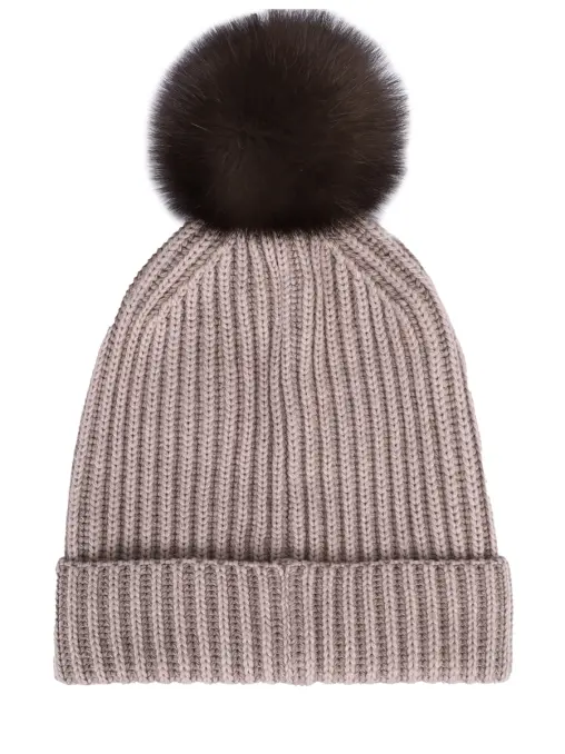 Шапка Бриошь шерстяная с мехом соболя BLACK SABLE