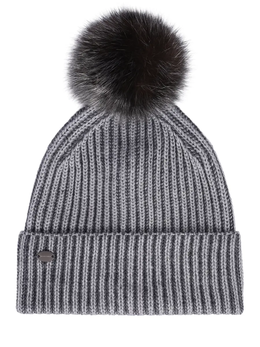 Шапка Бриошь шерстяная с мехом соболя