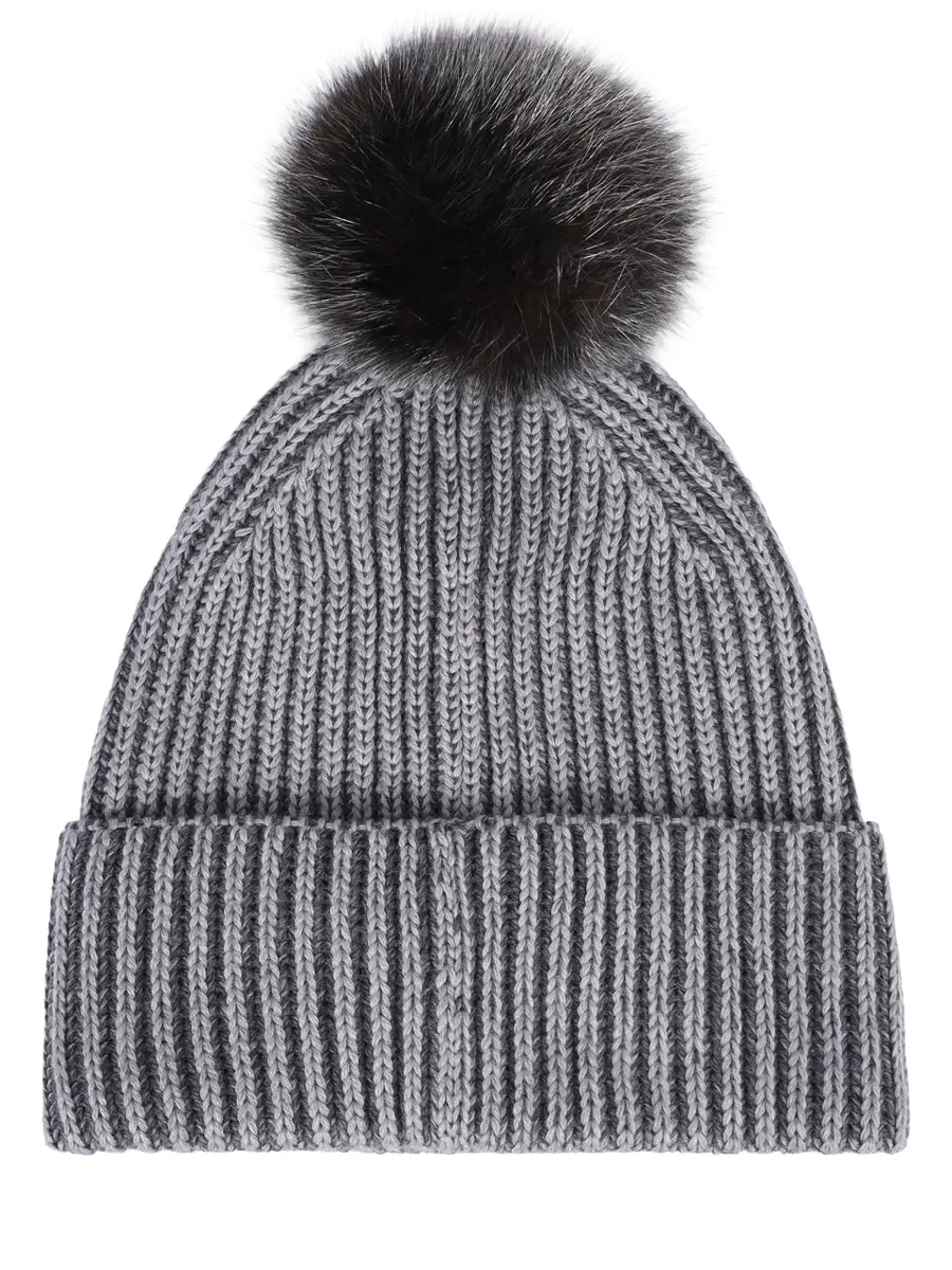 Шапка Бриошь шерстяная с мехом соболя