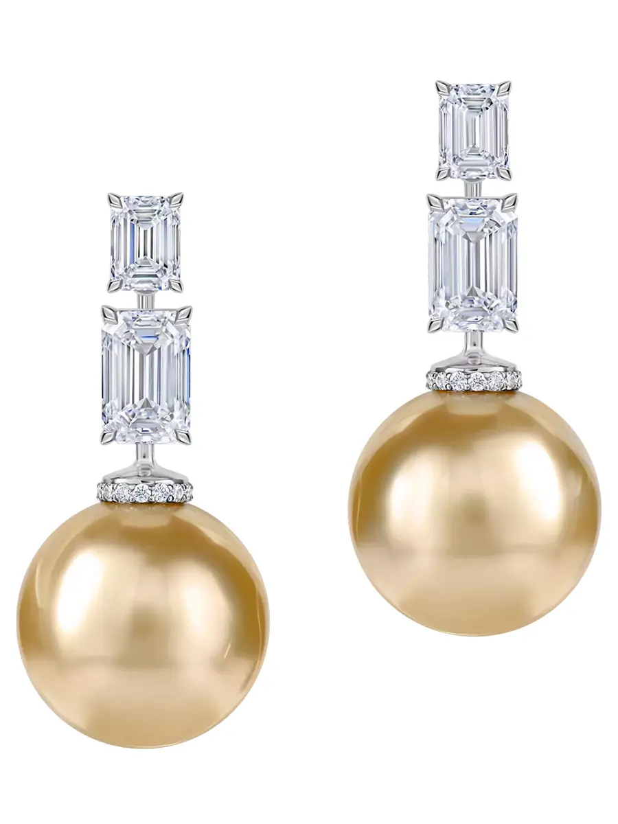 Пусеты из белого золота с жемчугом и бриллиантами