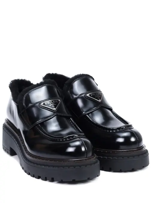 Лоферы кожаные на меху PRADA