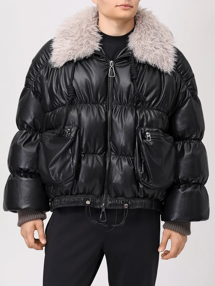 Пуховик из экокожи