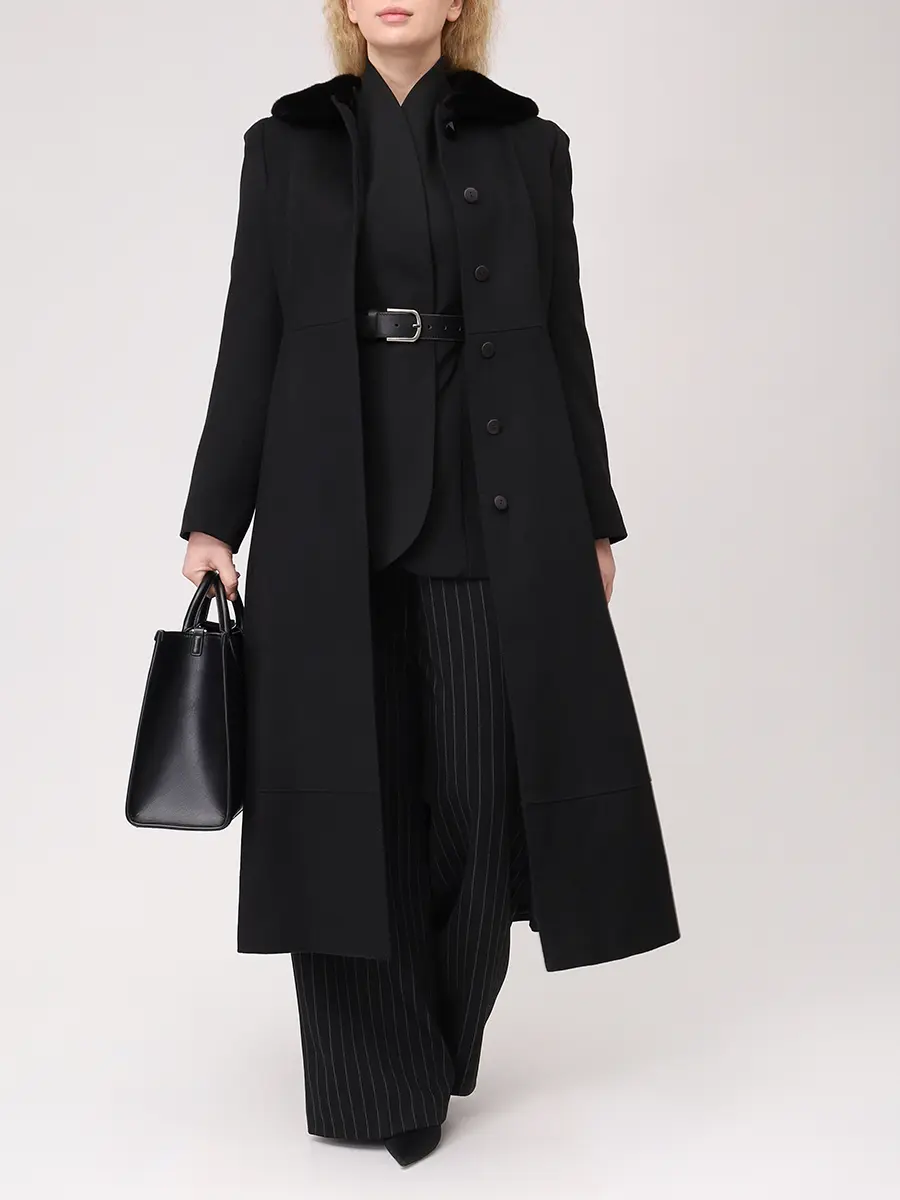 Пальто шерстяное с мехом норки