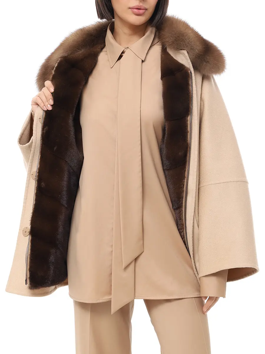 Полупальто кашемировое с мехом