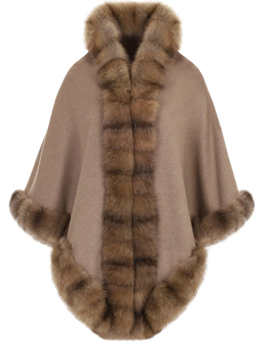 Пончо кашемировое с мехом соболя