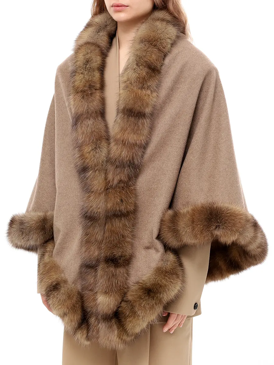 Пончо кашемировое с мехом соболя