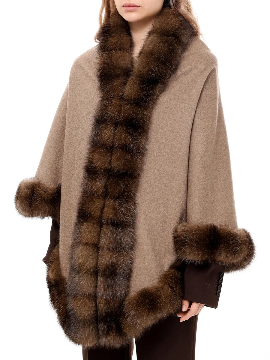 Пончо кашемировое с мехом соболя