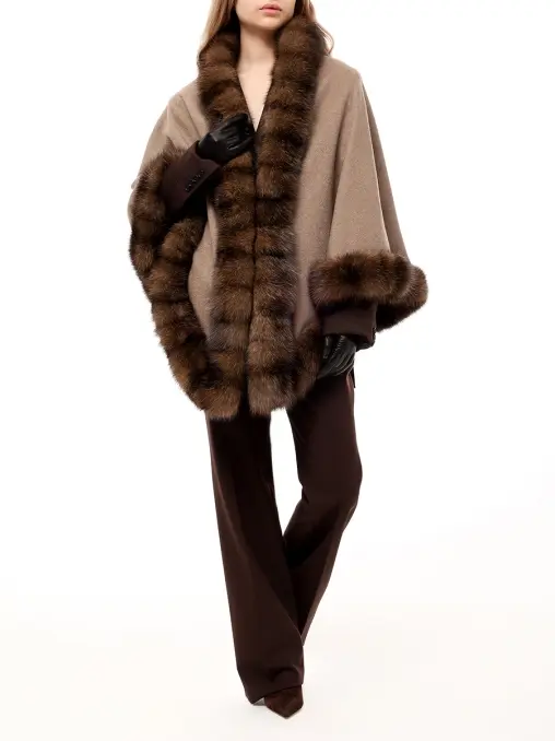 Пончо кашемировое с мехом соболя МЕЛИТА