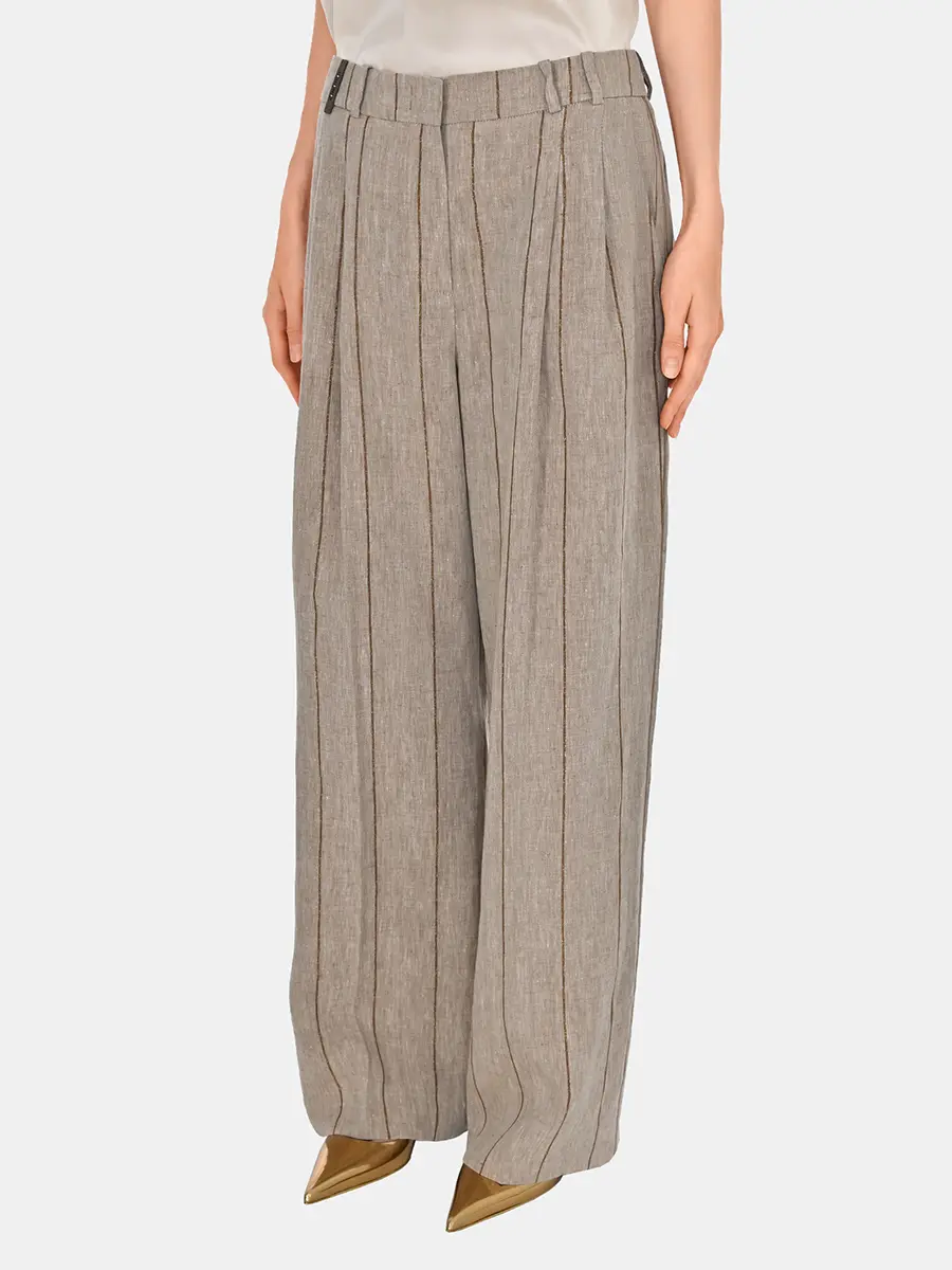 Брюки льняные в полоску