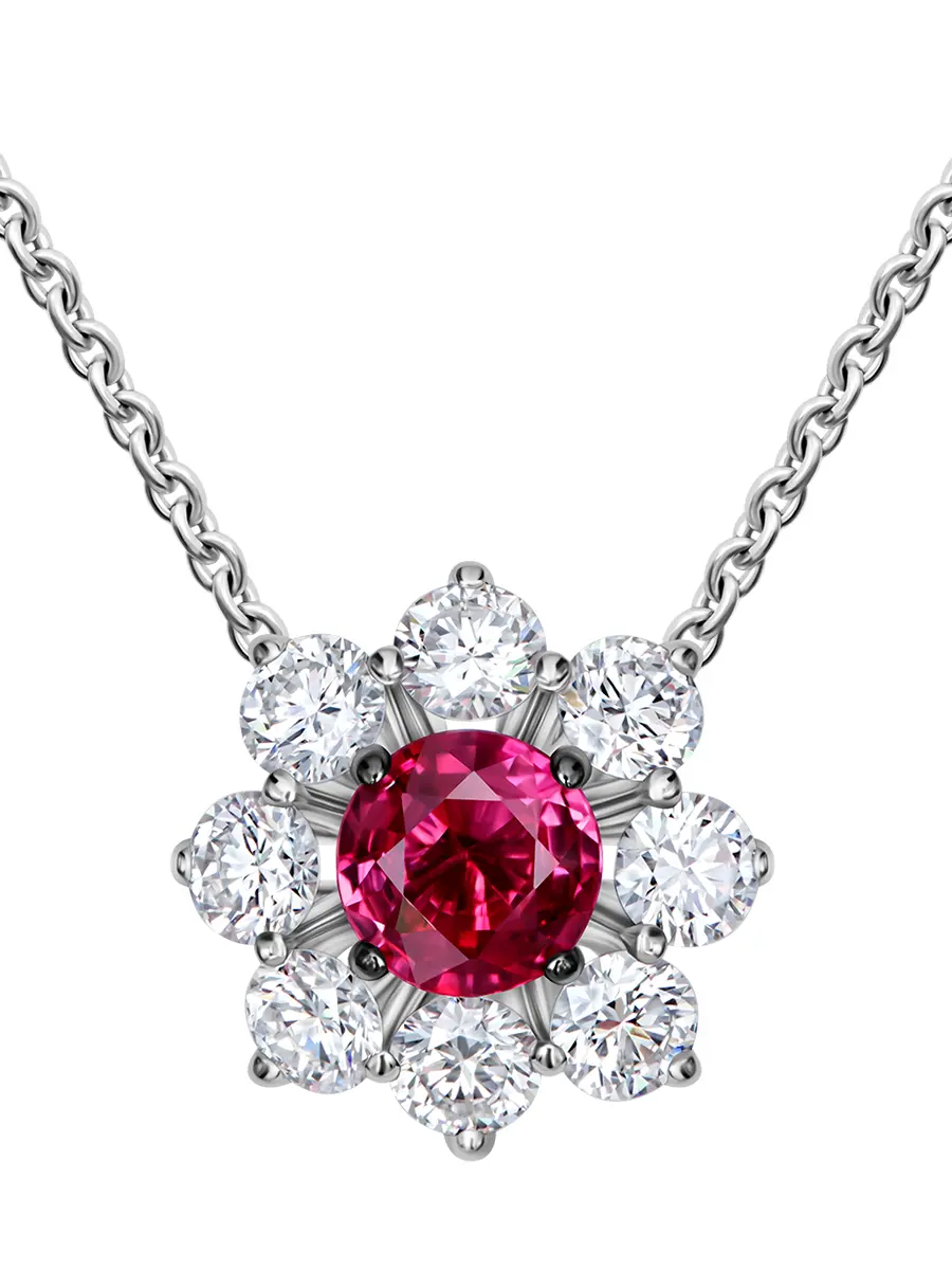Колье из белого золота с рубином и бриллиантами