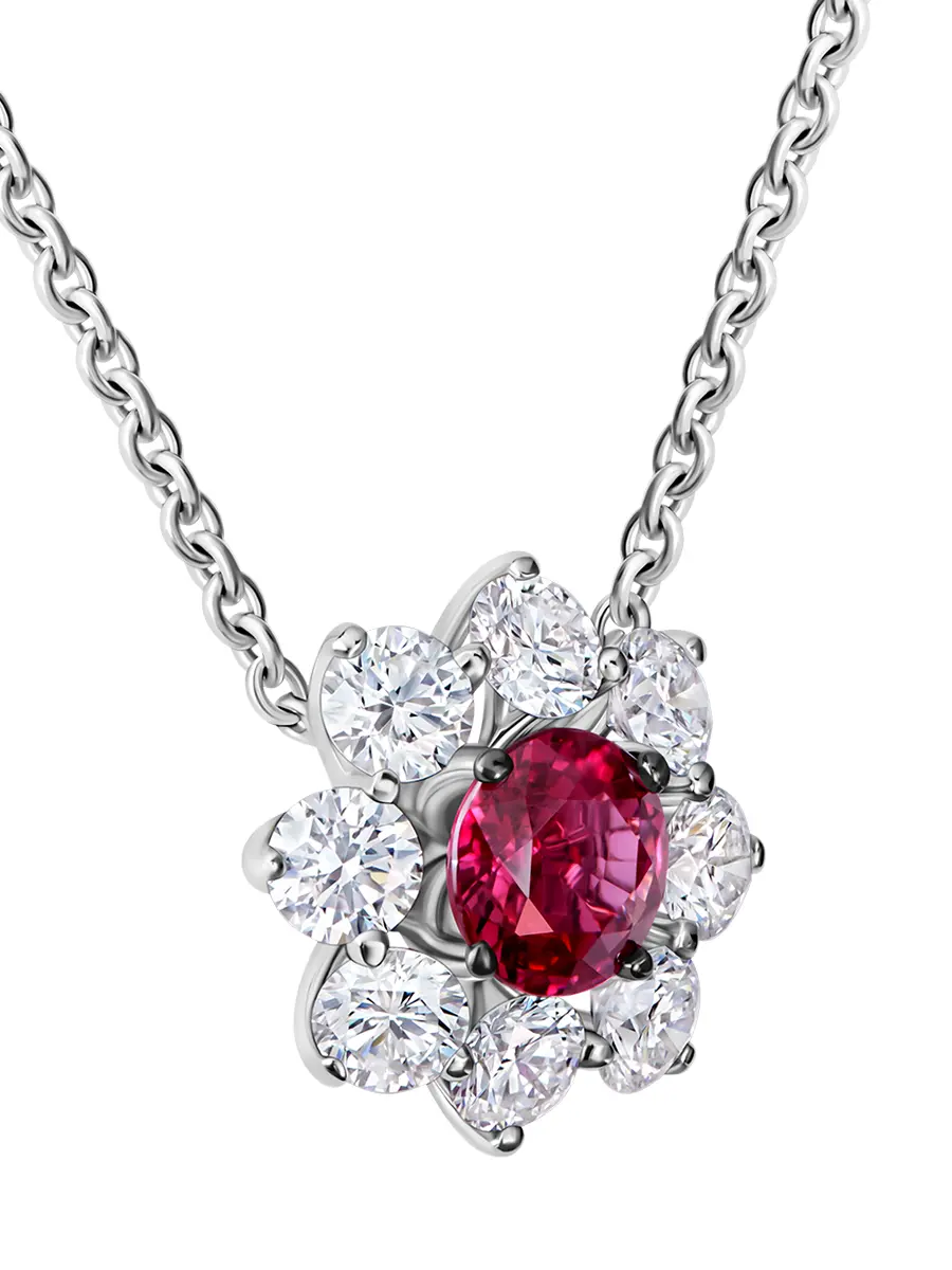 Колье из белого золота с рубином и бриллиантами
