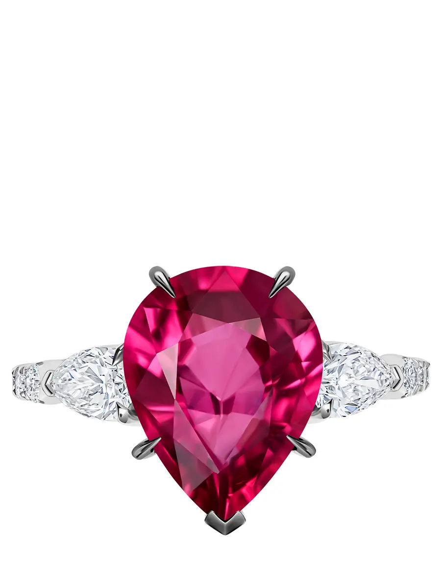 Кольцо из белого золота с турмалином рубеллитом и бриллиантами