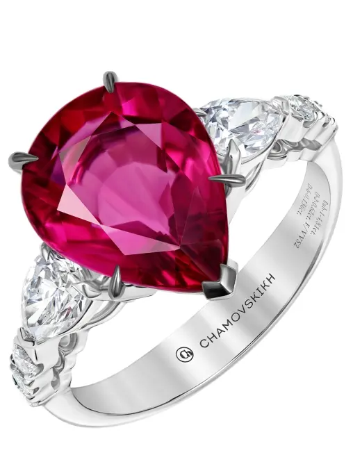 Кольцо из белого золота с турмалином рубеллитом и бриллиантами CHAMOVSKIKH JEWELLERY HOUSE