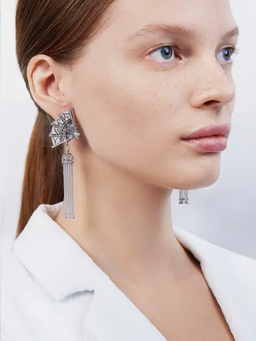 Серьги из белого золота с бриллиантами и рубинами CHAMOVSKIKH JEWELLERY HOUSE