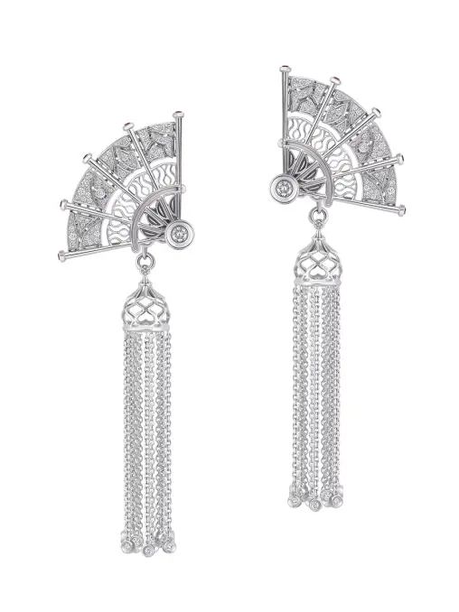 Серьги из белого золота с бриллиантами и рубинами CHAMOVSKIKH JEWELLERY HOUSE