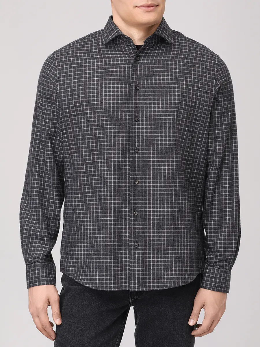 Рубашка Regular Fit из хлопка и шерсти