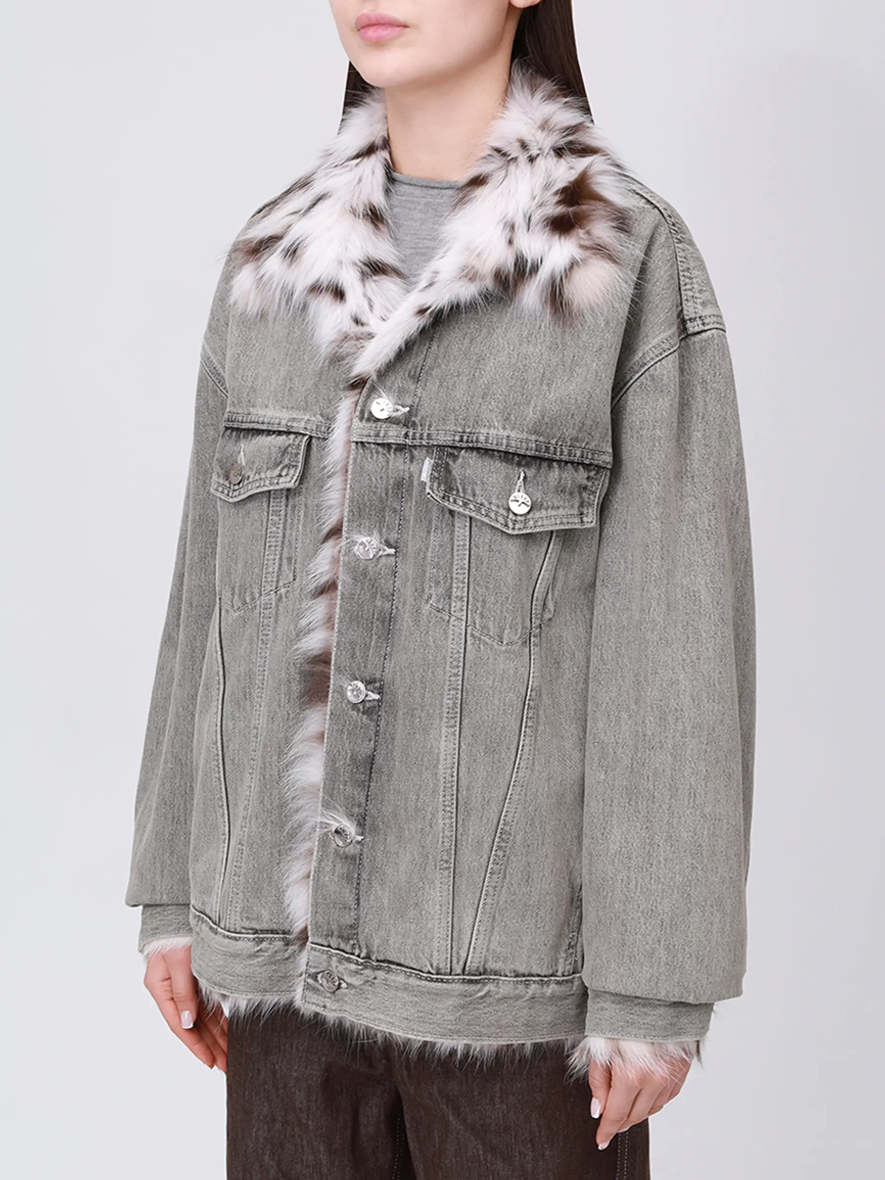 Куртка джинсовая с мехом рыси