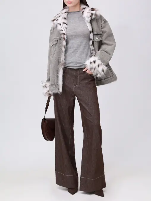 Куртка джинсовая с мехом рыси YANA