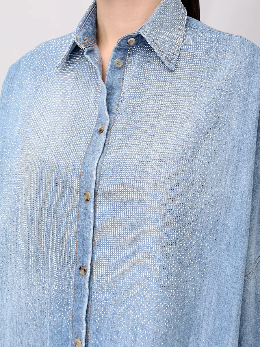 Рубашка джинсовая со стразами