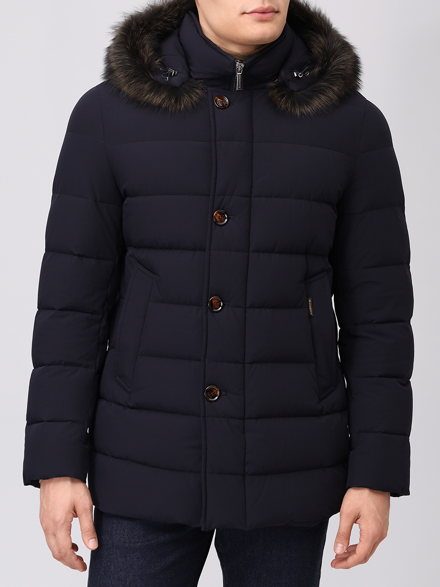 Пуховик стеганый с мехом енота