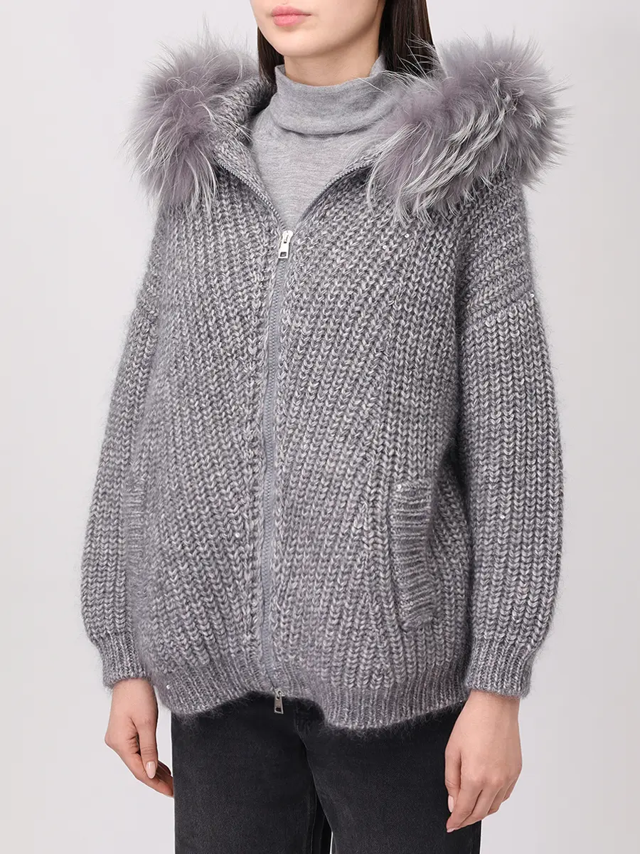 Кардиган вязаный с мехом