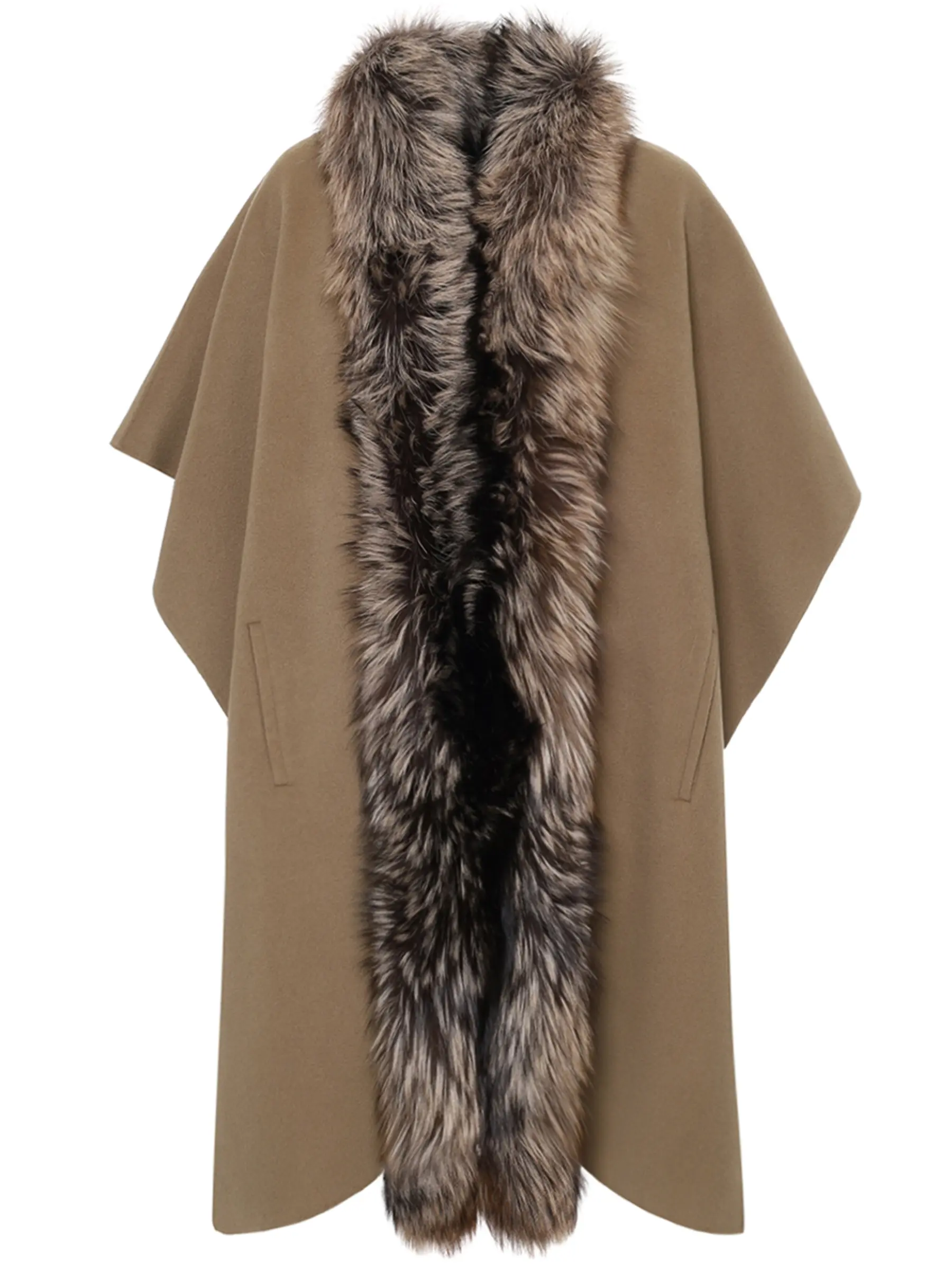 Пончо из шерсти и кашемира с мехом лисы