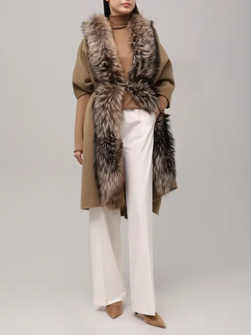 Пончо из шерсти и кашемира с мехом лисы YVES SALOMON