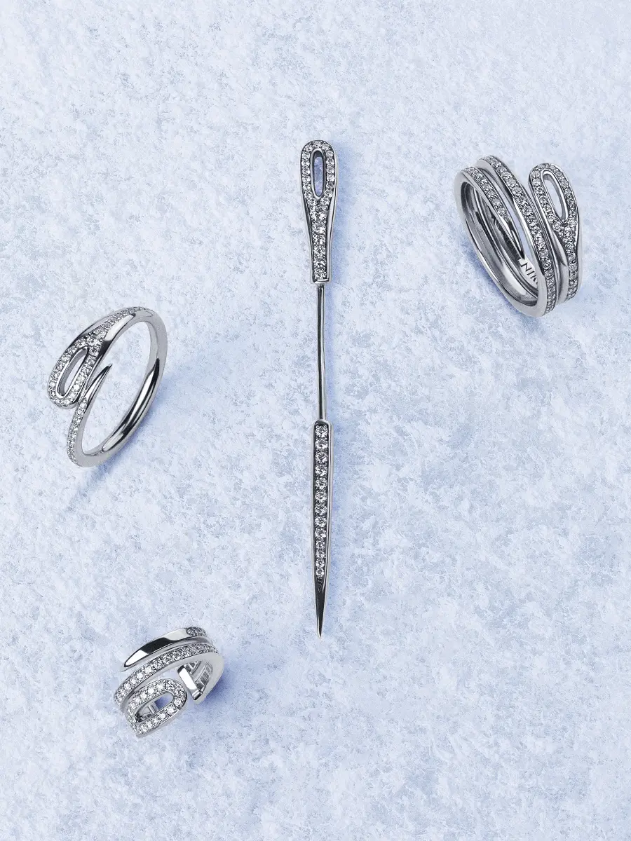 Кольцо двойное «Кащеева игла» с бриллиантами Half Pave