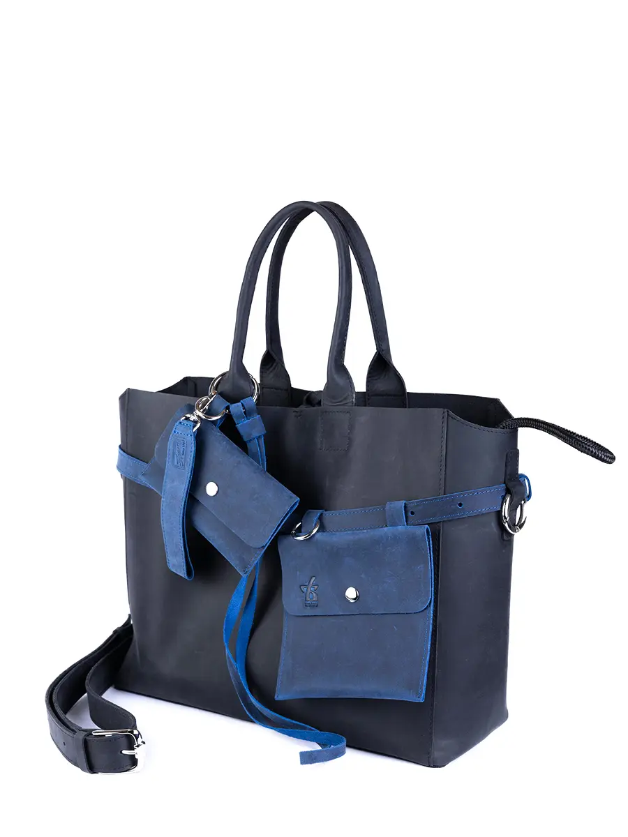 Сумка-тоут L ДАРК-САПФИР кожаная