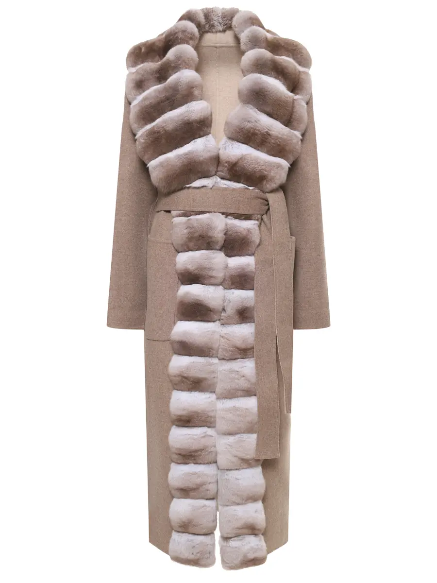 Пальто из кашемира и шерсти с мехом шиншиллы