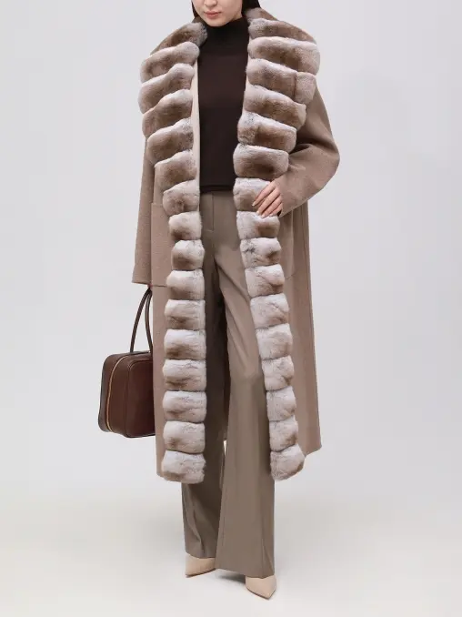 Пальто из кашемира и шерсти с мехом шиншиллы PAOLO MORETTI