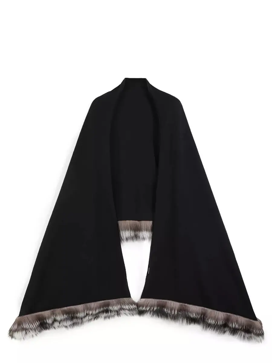 Палантин шерстяной с мехом лисы