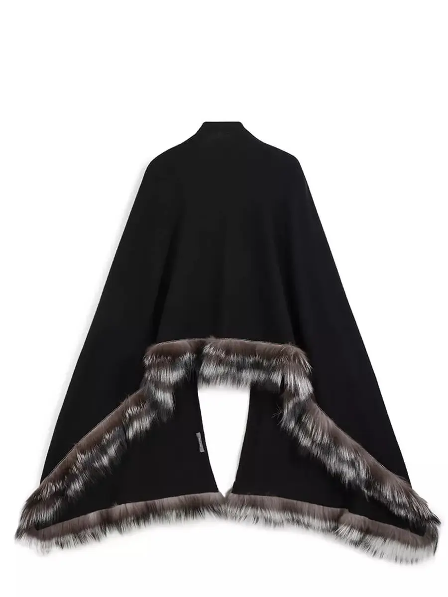 Палантин шерстяной с мехом лисы