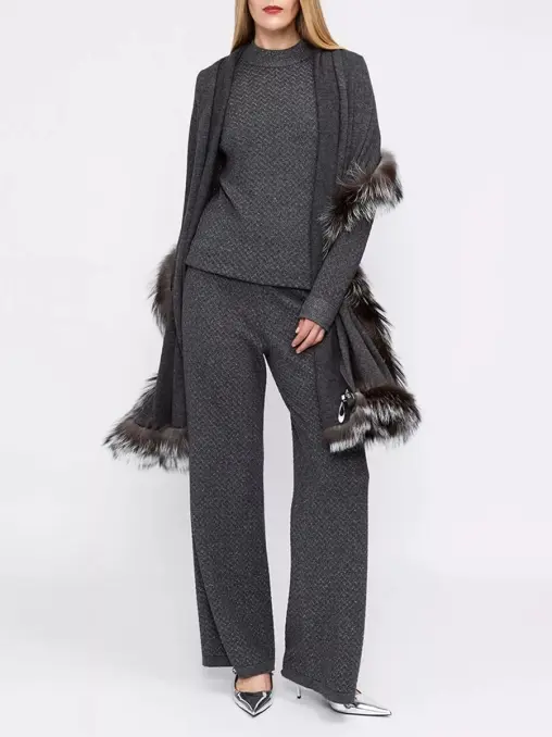 Палантин шерстяной с мехом лисы FREE AGE