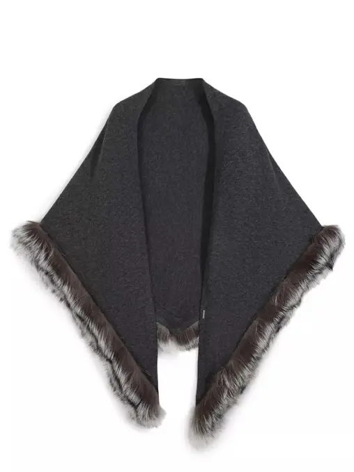 Платок шерстяной с мехом лисы FREE AGE