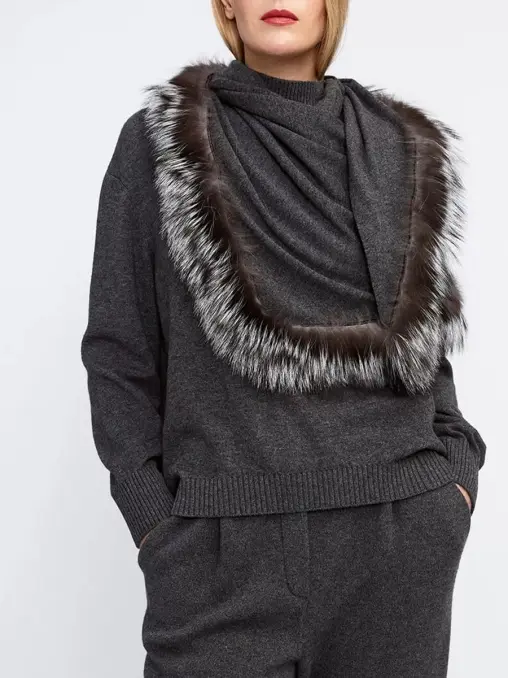 Платок шерстяной с мехом лисы FREE AGE